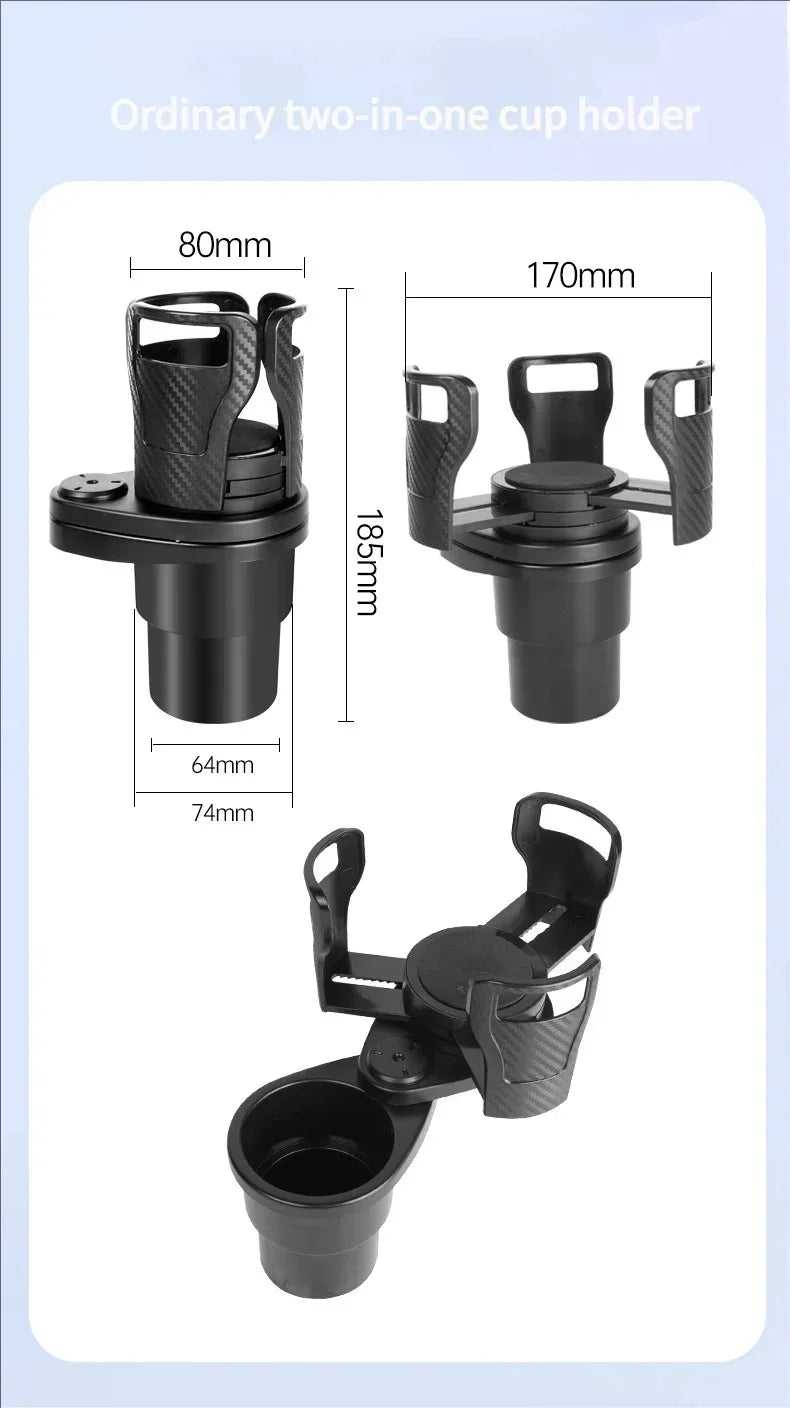 Adjustable Dual Car Cup Holder Expander with Phone Stand and Aromatherapy Organizer Multifunctional Adapter for Vehicle Interior