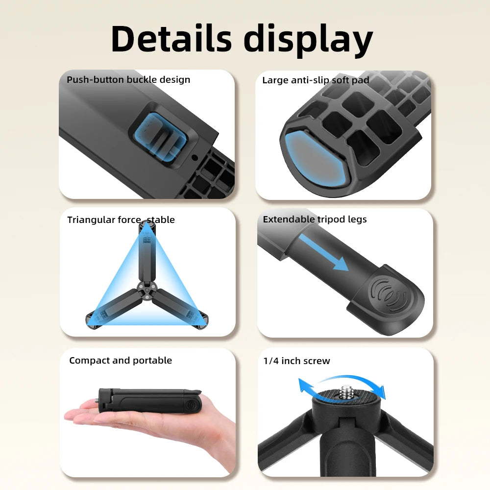 Extendable Mini Tripod For With 1/4 Inch Screw Stand Compatible With Phone Clip And Other