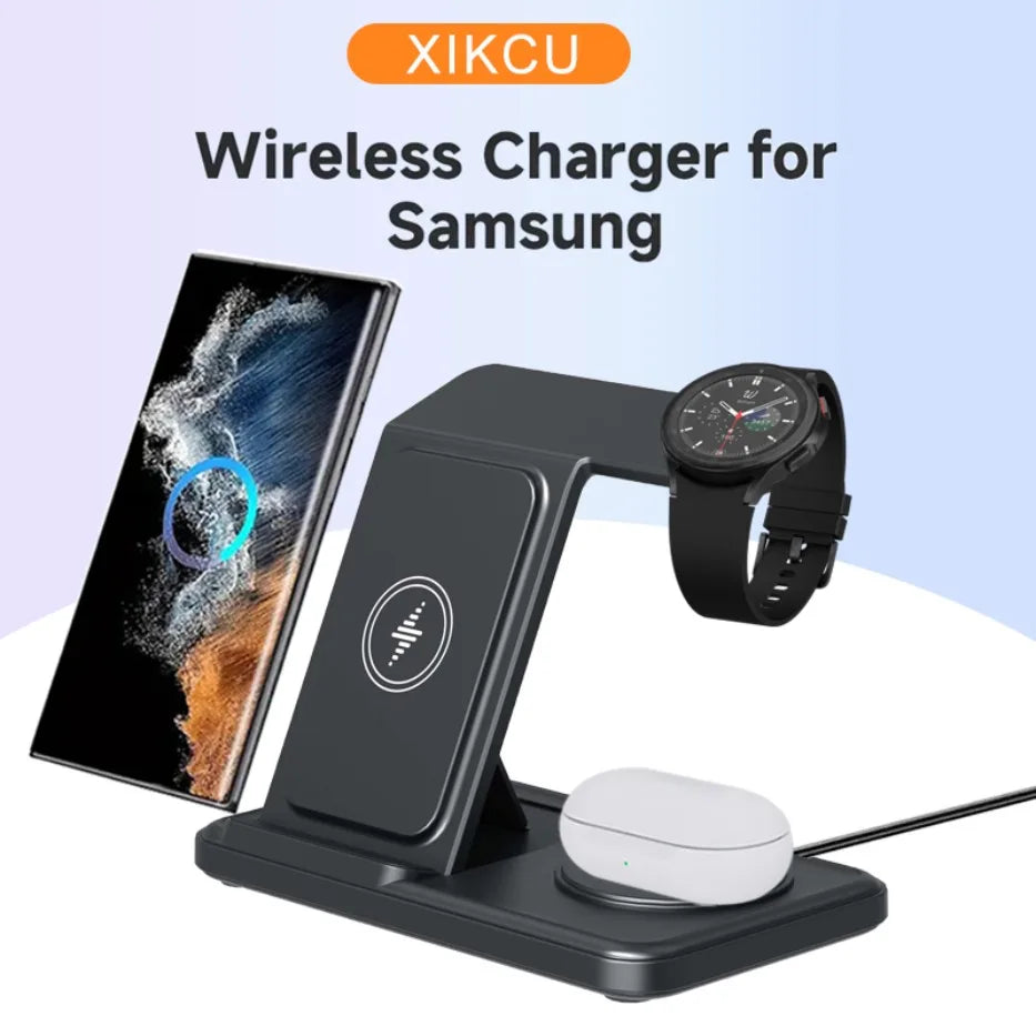3 in 1 Foldable Wireless Charger Stand For Samsung S24 S23 S22 Galaxy Watch 8 7 6 5 4 Active 1 2 Buds Pro Fast Charging Station