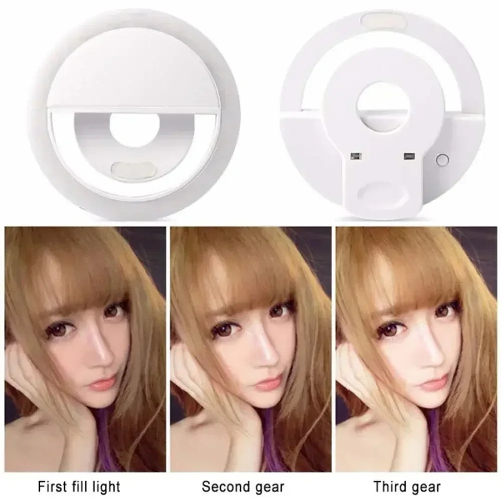 LED Selfie Ring Light Mobile Phone Clip-On Lamp Portable USB Charge LED Selfie Light Ins Flash Light Photo Camera For Smartphone