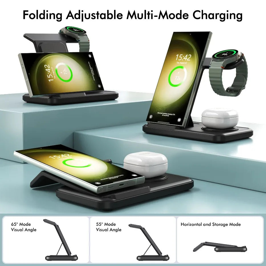 3 in 1 Foldable Wireless Charger Stand For Samsung S24 S23 S22 Galaxy Watch 8 7 6 5 4 Active 1 2 Buds Pro Fast Charging Station