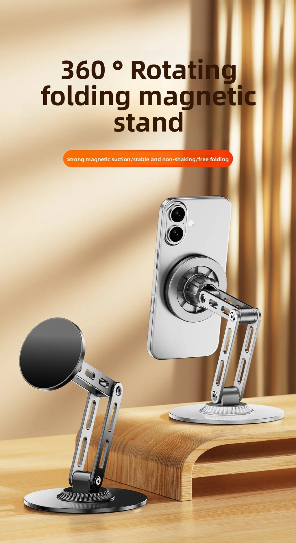 Universal Strong Magnetic Metal Desktop Mobile Phone Holder Stand Rotatable Stable Desk Lazy Holder for IPhone 17 16 Pro Max