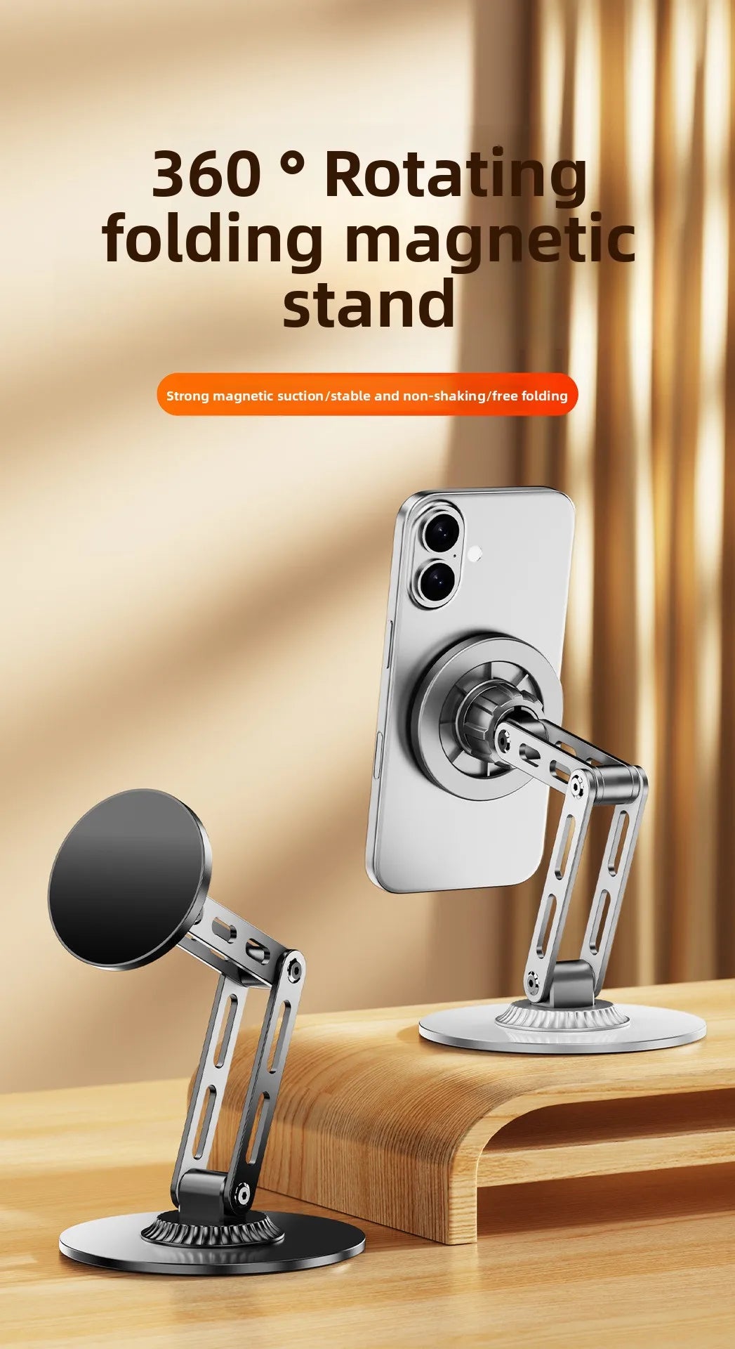Universal Strong Magnetic Metal Desktop Mobile Phone Holder Stand Rotatable Stable Desk Lazy Holder for IPhone 17 16 Pro Max
