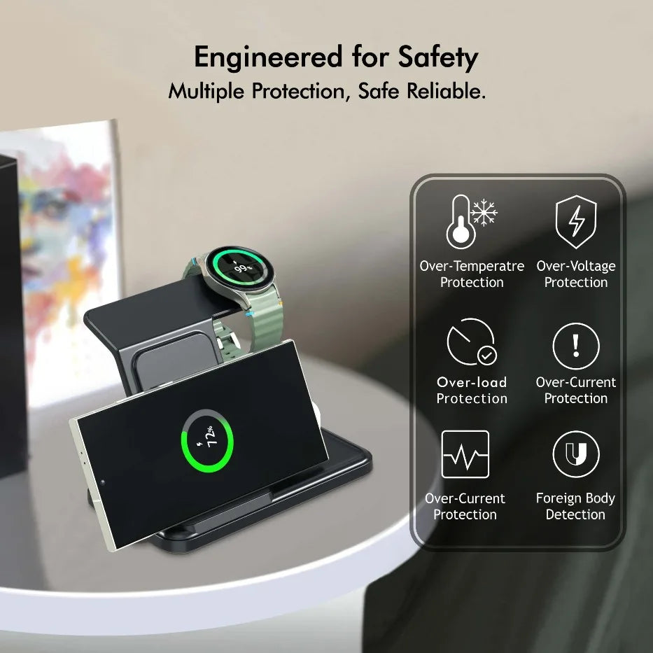 3 in 1 Foldable Wireless Charger Stand For Samsung S24 S23 S22 Galaxy Watch 8 7 6 5 4 Active 1 2 Buds Pro Fast Charging Station