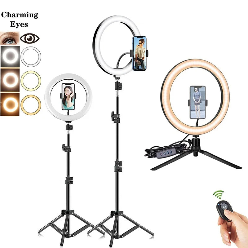 16/26/33cm LED Selfie Light Photography Lights With Tripod Bluetooth Remote Control Dimmable Ring Light For Video Live Fill Lamp
