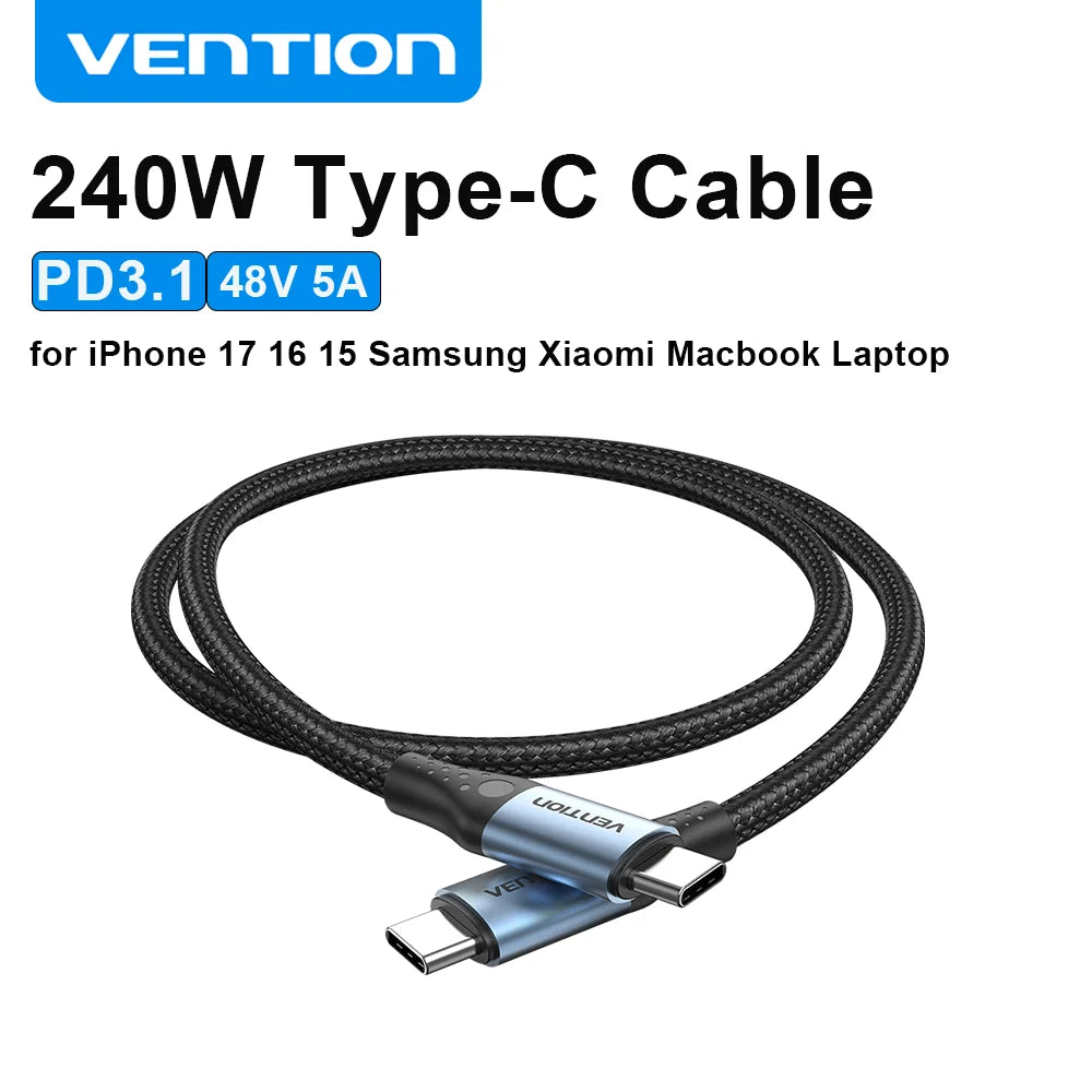 Vention 240W USB C Cable Type C Cable USB C to USB C PD3.1 Fast Charging Cord for iPhone 17 16 15 Samsung S24 Huawei Mate 80 Pro