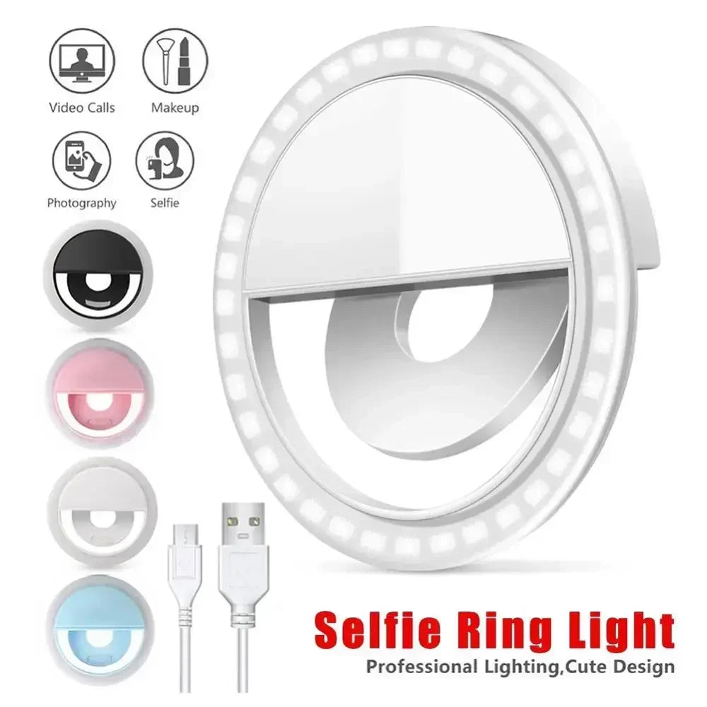 LED Selfie Ring Light Mobile Phone Clip-On Lamp Portable USB Charge LED Selfie Light Ins Flash Light Photo Camera For Smartphone