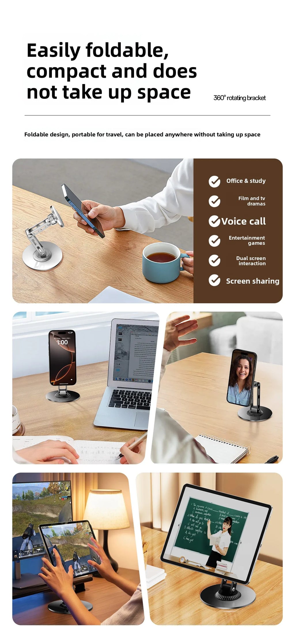 Universal Strong Magnetic Metal Desktop Mobile Phone Holder Stand Rotatable Stable Desk Lazy Holder for IPhone 17 16 Pro Max