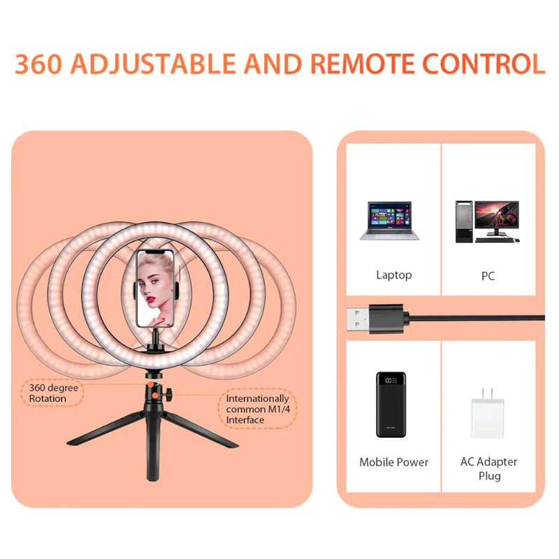 16/26/33cm LED Selfie Light Photography Lights With Tripod Bluetooth Remote Control Dimmable Ring Light For Video Live Fill Lamp