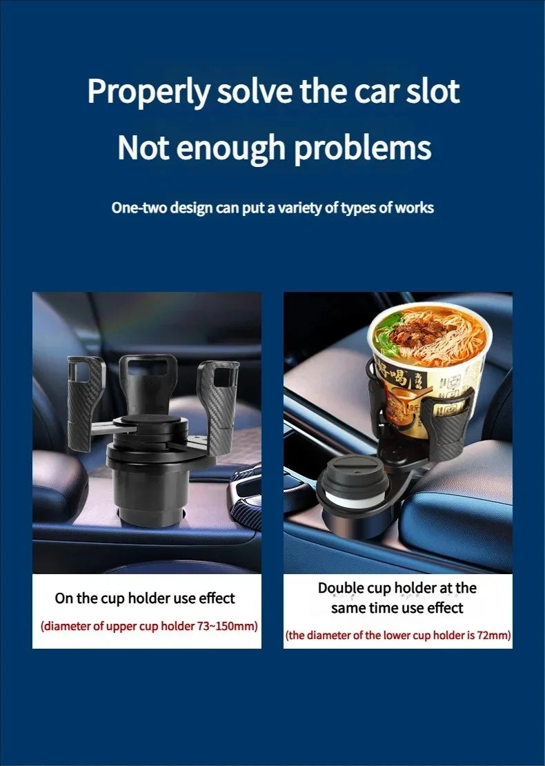 Adjustable Dual Car Cup Holder Expander with Phone Stand and Aromatherapy Organizer Multifunctional Adapter for Vehicle Interior