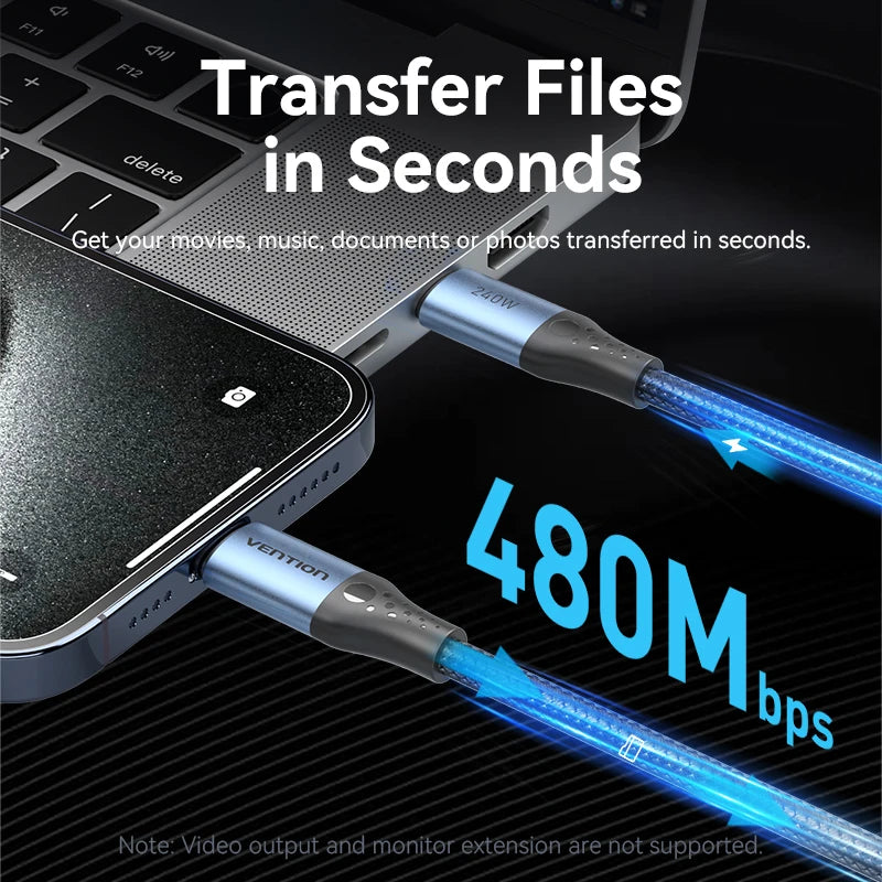 Vention 240W USB C Cable Type C Cable USB C to USB C PD3.1 Fast Charging Cord for iPhone 17 16 15 Samsung S24 Huawei Mate 80 Pro