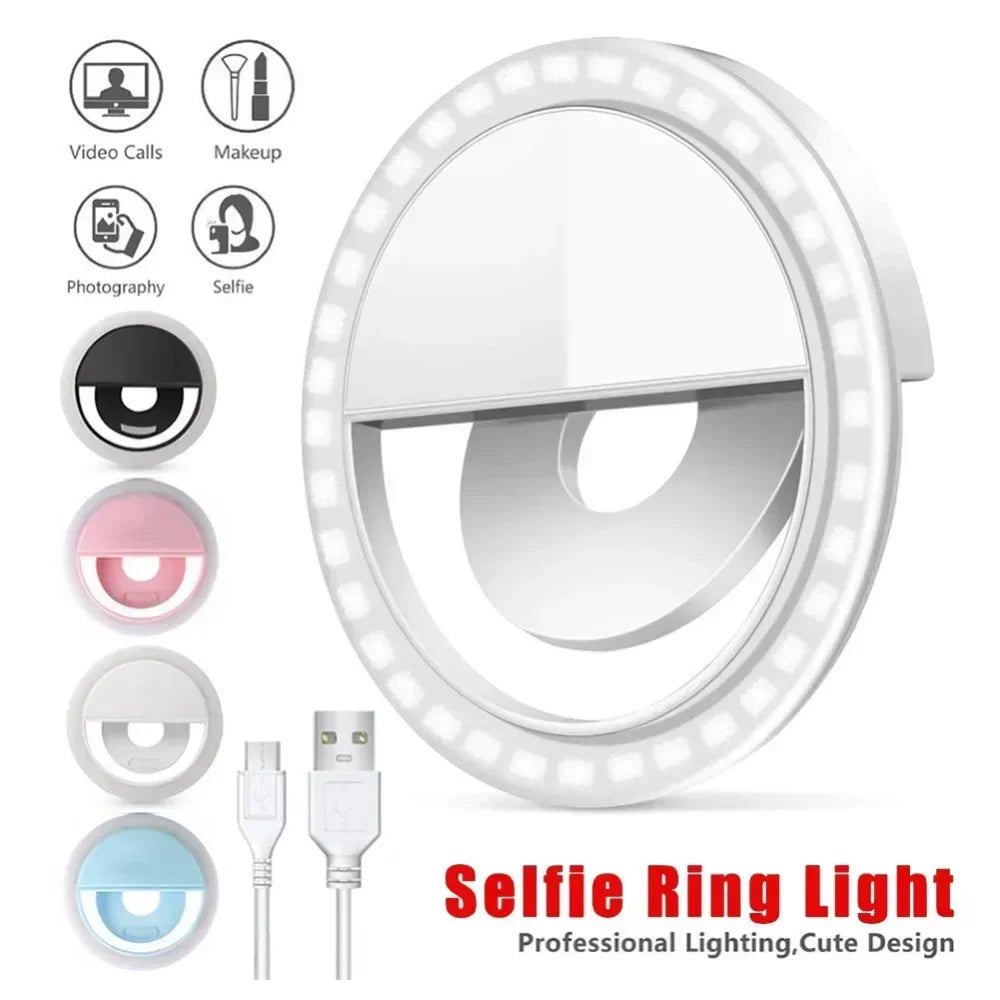LED Selfie Ring Light Mobile Phone Clip-On Lamp Portable USB Charge LED Selfie Light Ins Flash Light Photo Camera For Smartphone