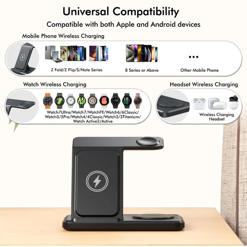 3 in 1 Foldable Wireless Charger Stand For Samsung S24 S23 S22 Galaxy Watch 8 7 6 5 4 Active 1 2 Buds Pro Fast Charging Station
