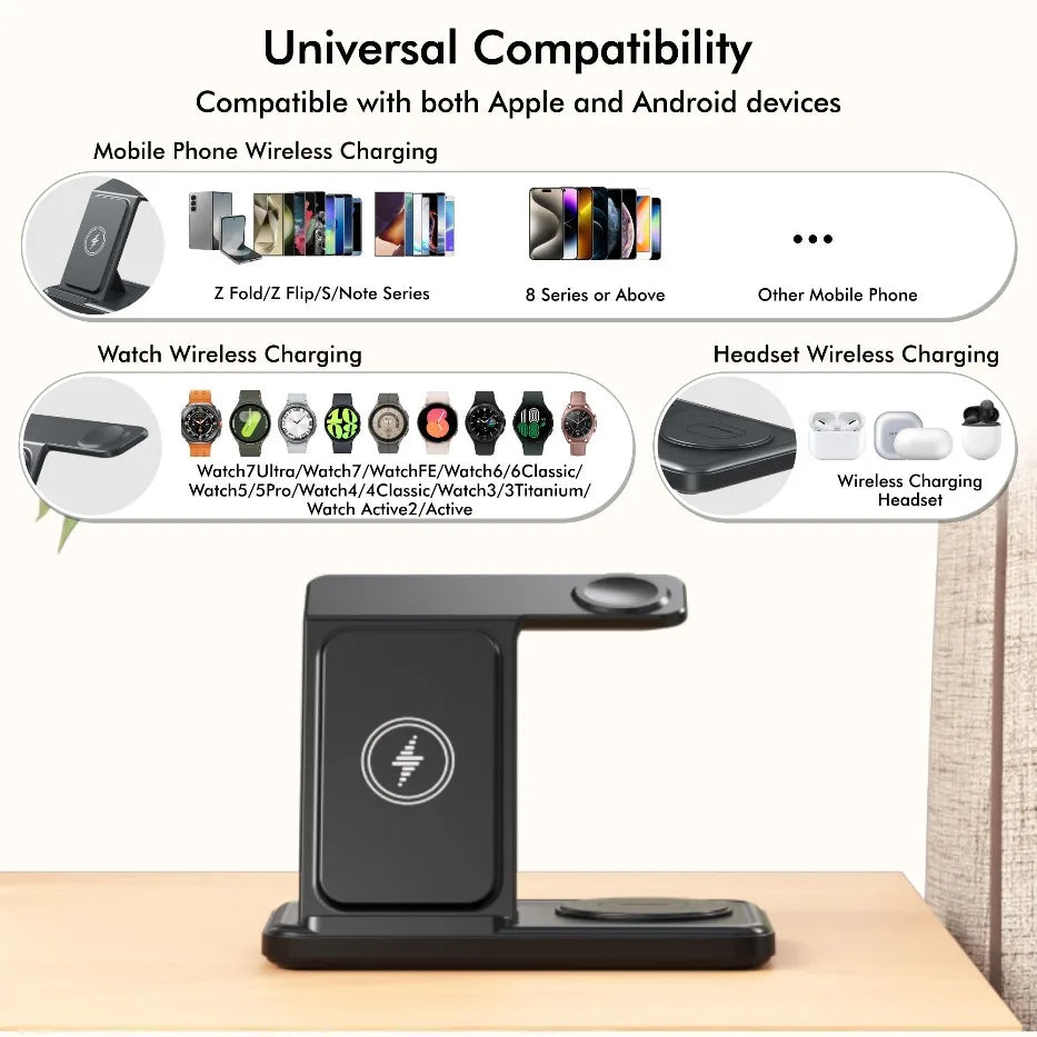 3 in 1 Foldable Wireless Charger Stand For Samsung S24 S23 S22 Galaxy Watch 8 7 6 5 4 Active 1 2 Buds Pro Fast Charging Station