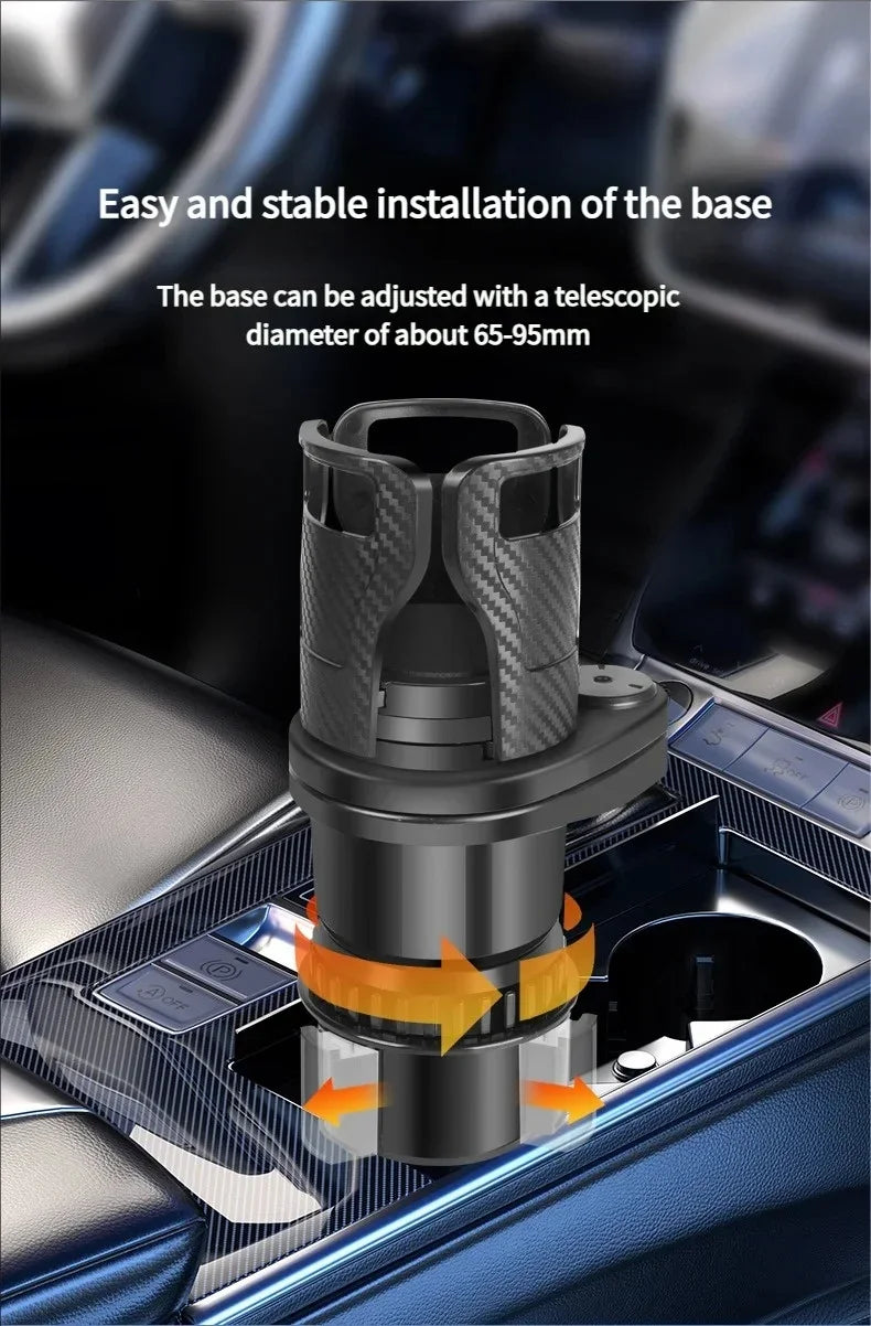 Adjustable Dual Car Cup Holder Expander with Phone Stand and Aromatherapy Organizer Multifunctional Adapter for Vehicle Interior