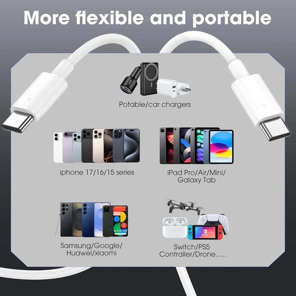 USB C to Type C Fast Charging Cable for Xiaomi Huawei Samsung Iphone 17 16 15 Series 60W Safe and Efficient Charger Line