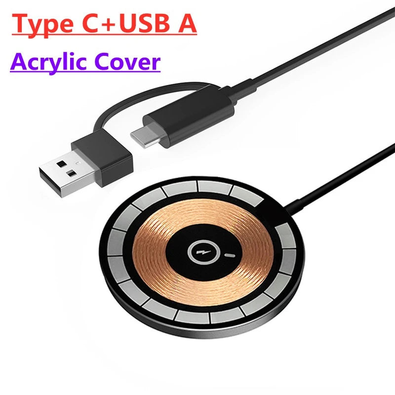 Magnetic Wireless Fast Charger Dual USB Port Mini Charging Pad For iPhone 17 16 15 14 13 12 Pro Max Universal Phone Accessory