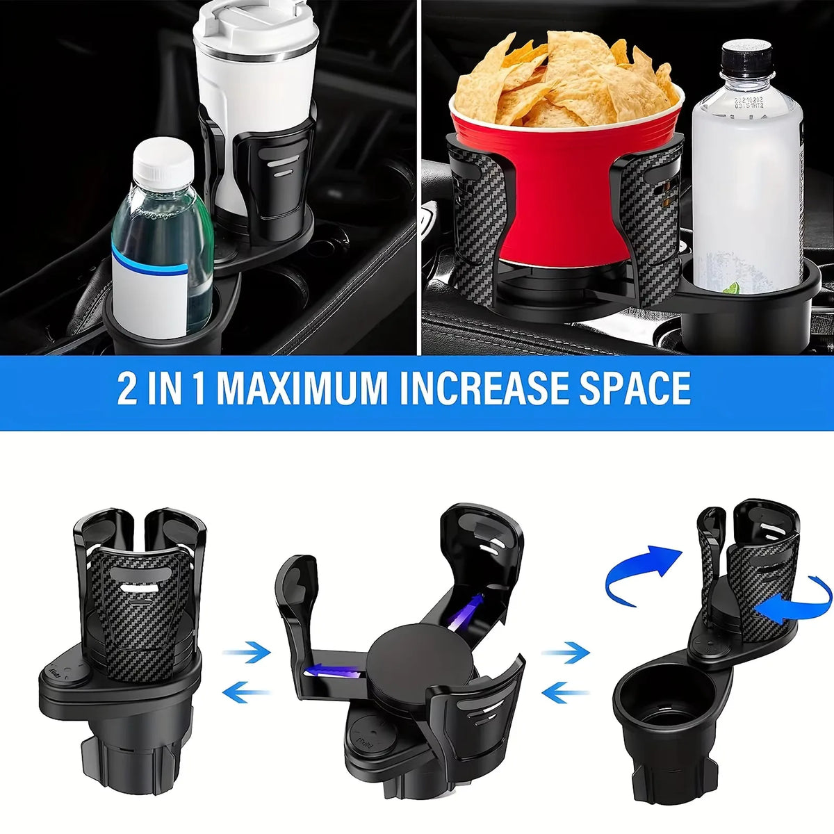 Adjustable Dual Car Cup Holder Expander with Phone Stand and Aromatherapy Organizer Multifunctional Adapter for Vehicle Interior