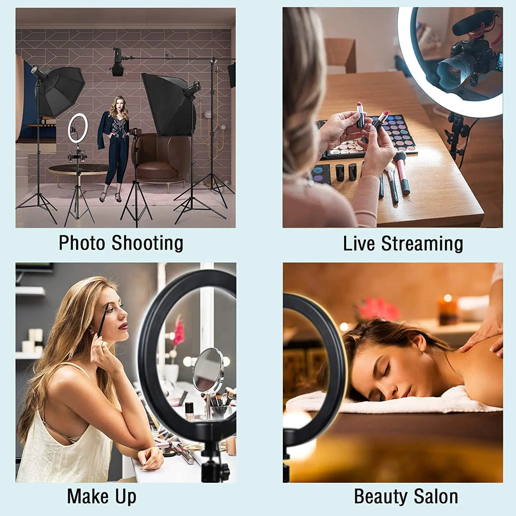 16/26/33cm LED Selfie Light Photography Lights With Tripod Bluetooth Remote Control Dimmable Ring Light For Video Live Fill Lamp
