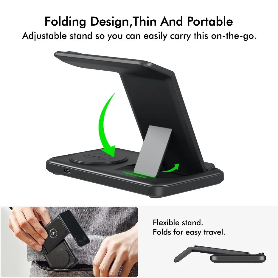 3 in 1 Foldable Wireless Charger Stand For Samsung S24 S23 S22 Galaxy Watch 8 7 6 5 4 Active 1 2 Buds Pro Fast Charging Station