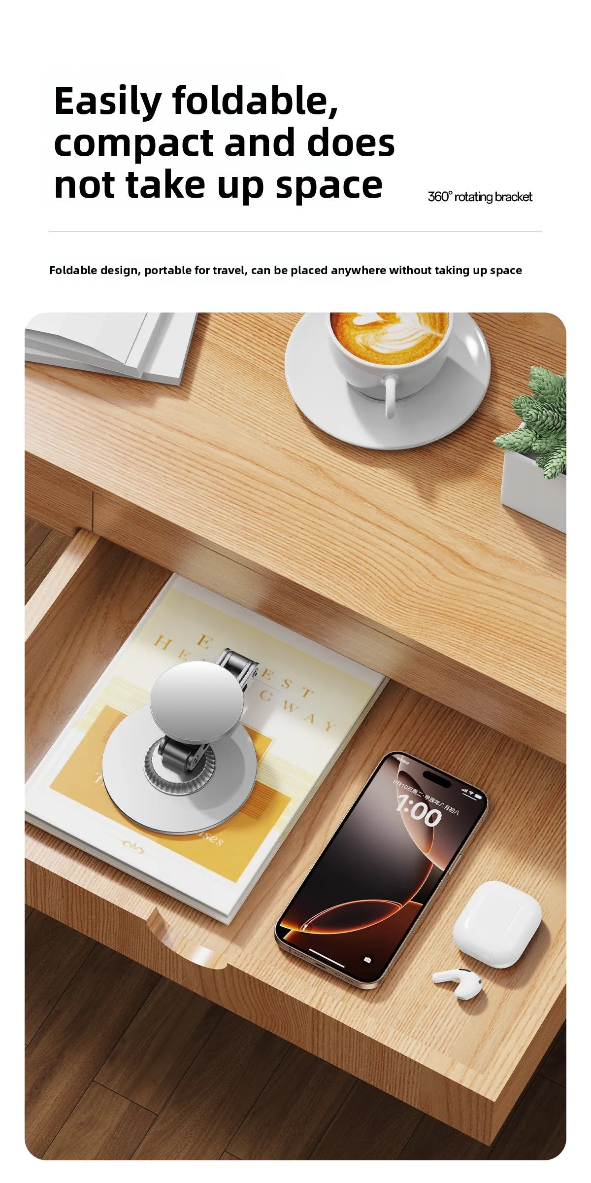 Universal Strong Magnetic Metal Desktop Mobile Phone Holder Stand Rotatable Stable Desk Lazy Holder for IPhone 17 16 Pro Max