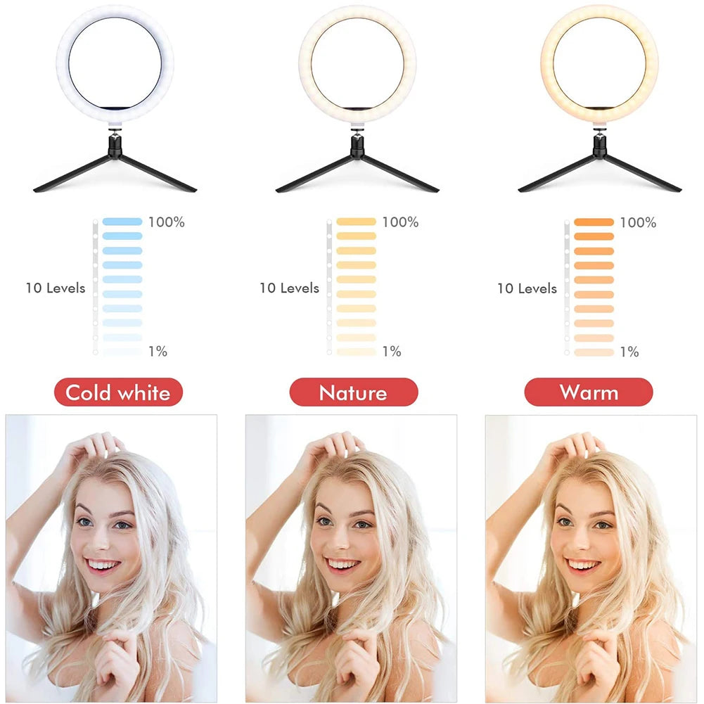 16/26/33cm LED Selfie Light Photography Lights With Tripod Bluetooth Remote Control Dimmable Ring Light For Video Live Fill Lamp