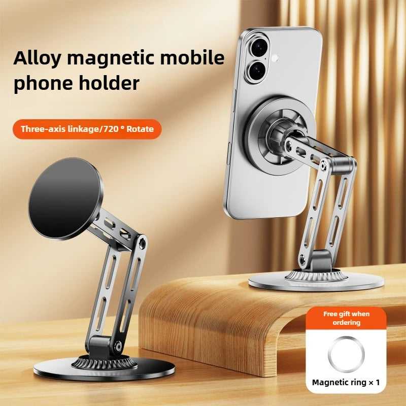 Universal Strong Magnetic Metal Desktop Mobile Phone Holder Stand Rotatable Stable Desk Lazy Holder for IPhone 17 16 Pro Max