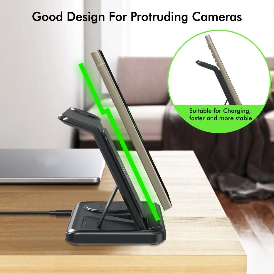 3 in 1 Foldable Wireless Charger Stand For Samsung S24 S23 S22 Galaxy Watch 8 7 6 5 4 Active 1 2 Buds Pro Fast Charging Station